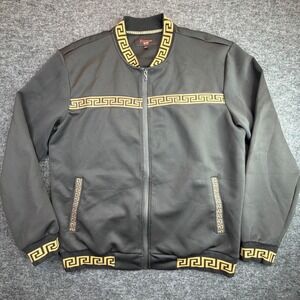 Patron Cito Bomber Track Jacket Mens 2XL Black Gold Greek Key Trim Full Zip